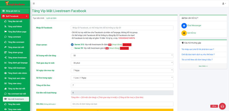 Dịch vụ vip mắt livestream Facebook giá rẻ